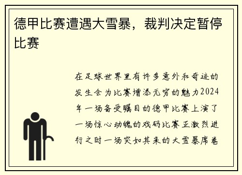 德甲比赛遭遇大雪暴，裁判决定暂停比赛